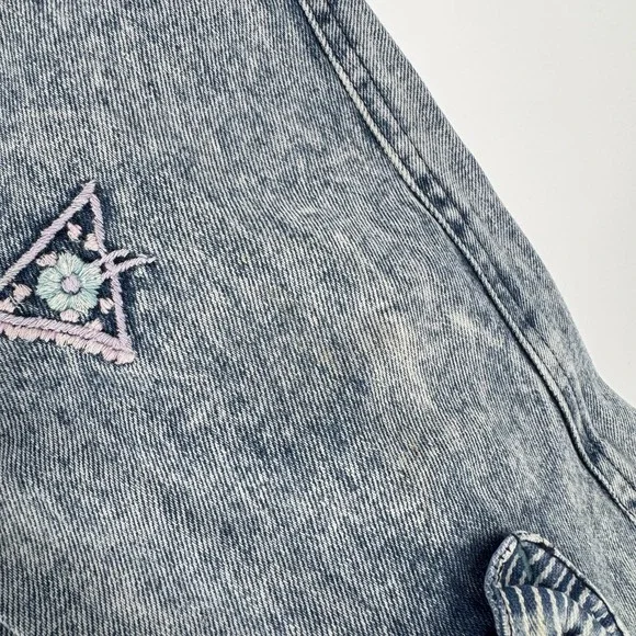80sVintage Denim Overalls Kids 3T Acid Wash Happy Kids Embroidered Bows Cuffs - Picture 11 of 11